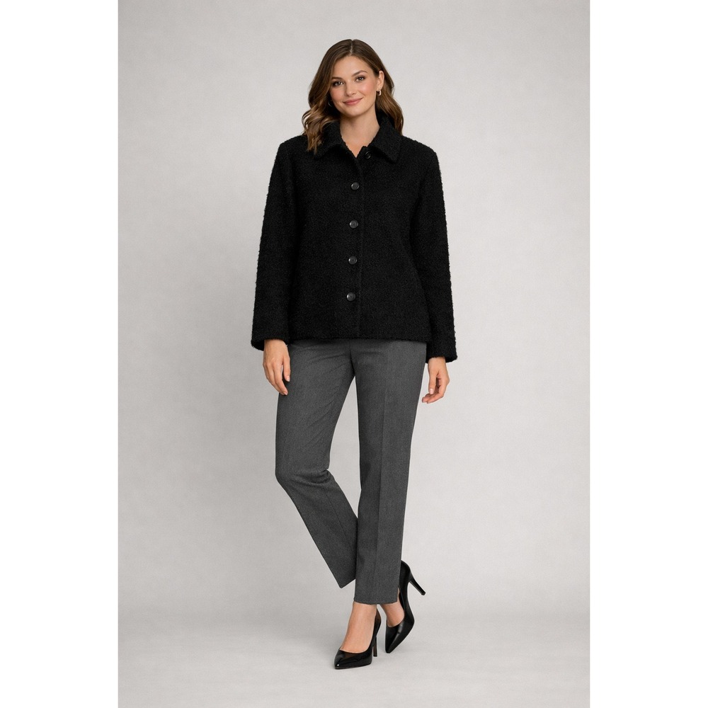 Eileen Fisher Jacket Women Medium Black Wool Blend Bouclé Button Made in USA